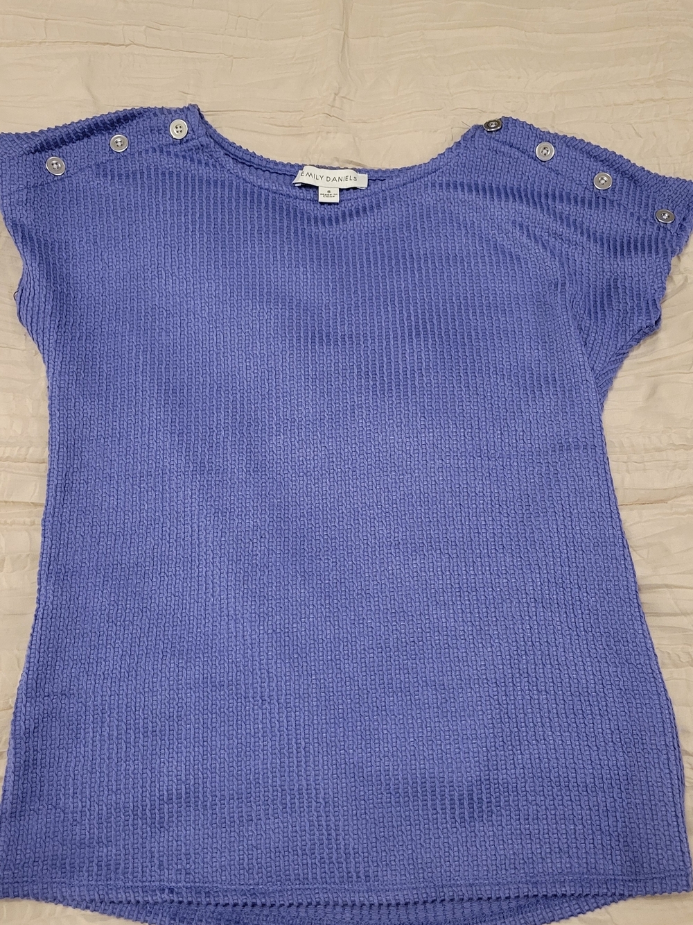 Emily Daniels Purple Button-Shoulder Knit Short Sleeve Shirt Small